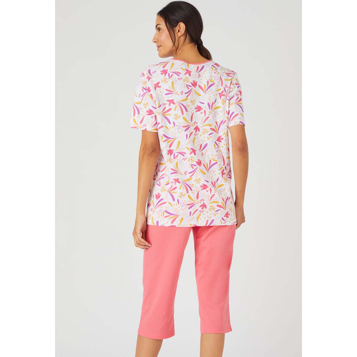 Pyjacourt maille jersey pur coton peigné rouge rayé, DAMART