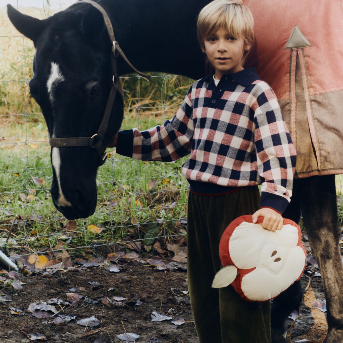 Coussin enfant en coton Pomme GROWING UP ON A FARM rouge, LORENA CANALS
