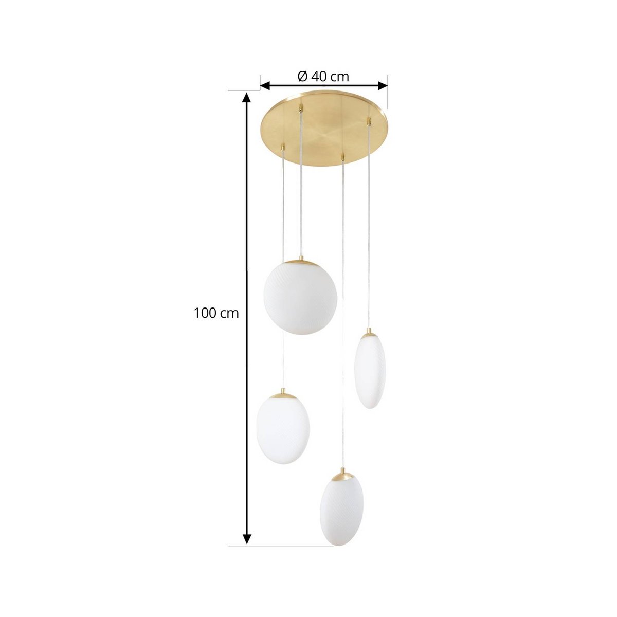 Suspension en verre moderne, Lunelle blanc, laiton, LUCANDE