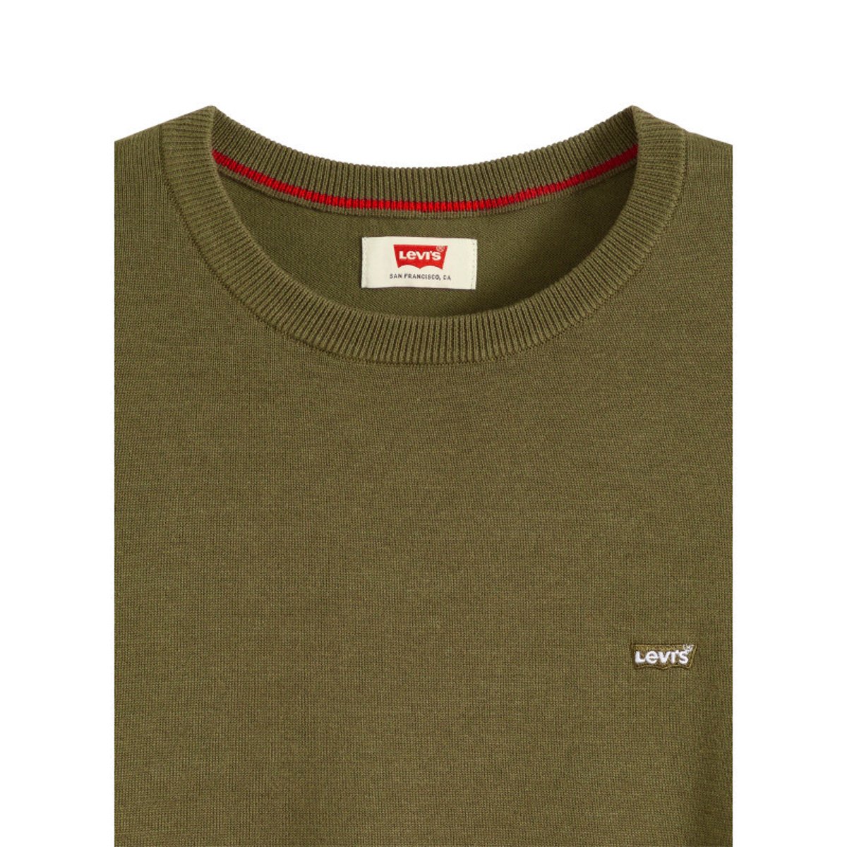Pull en coton kaki à coupe droite pourvu de manches longues et d'un col rond vert, LEVI'S
