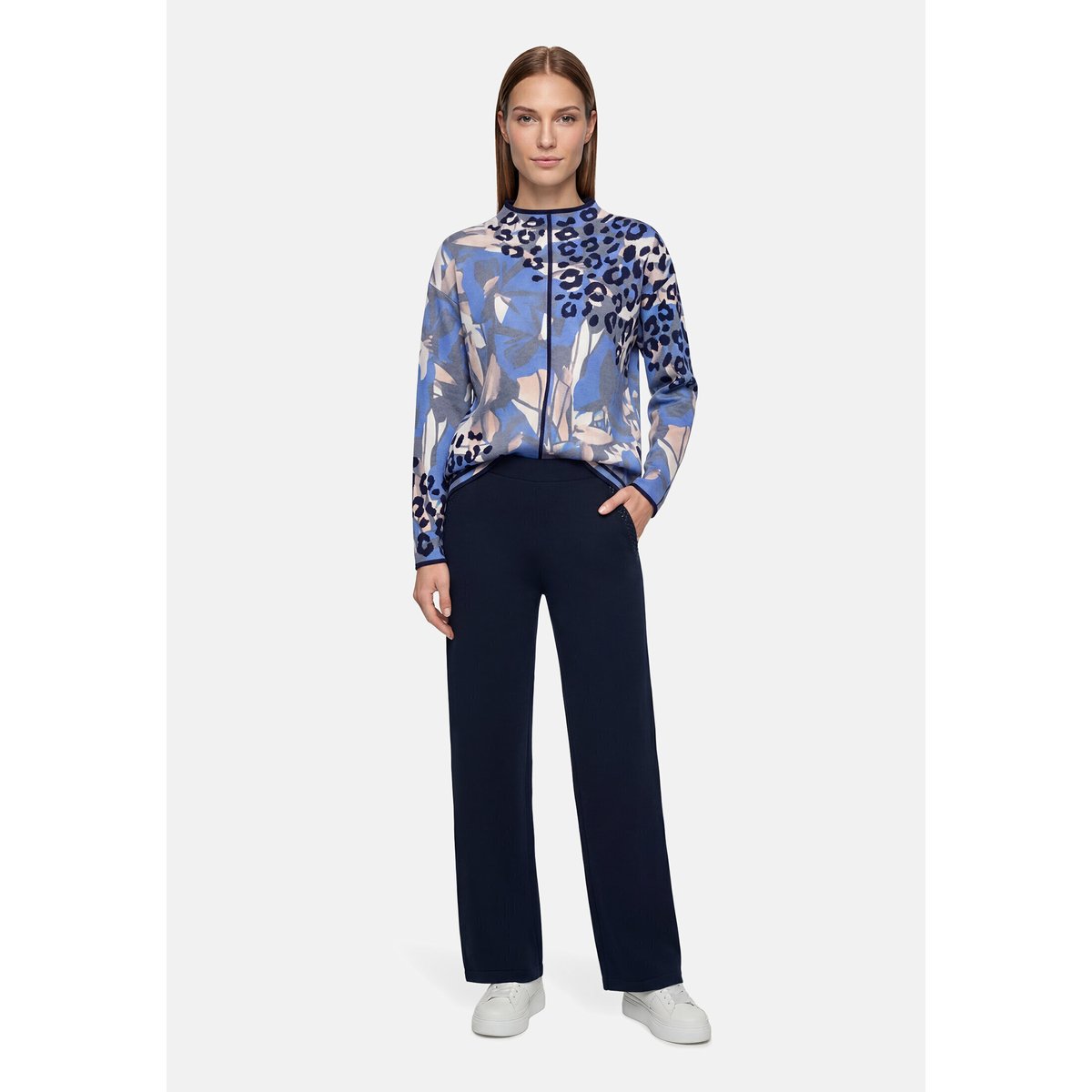 Pull-over en maille à imprimé bleu/beige, BETTY BARCLAY