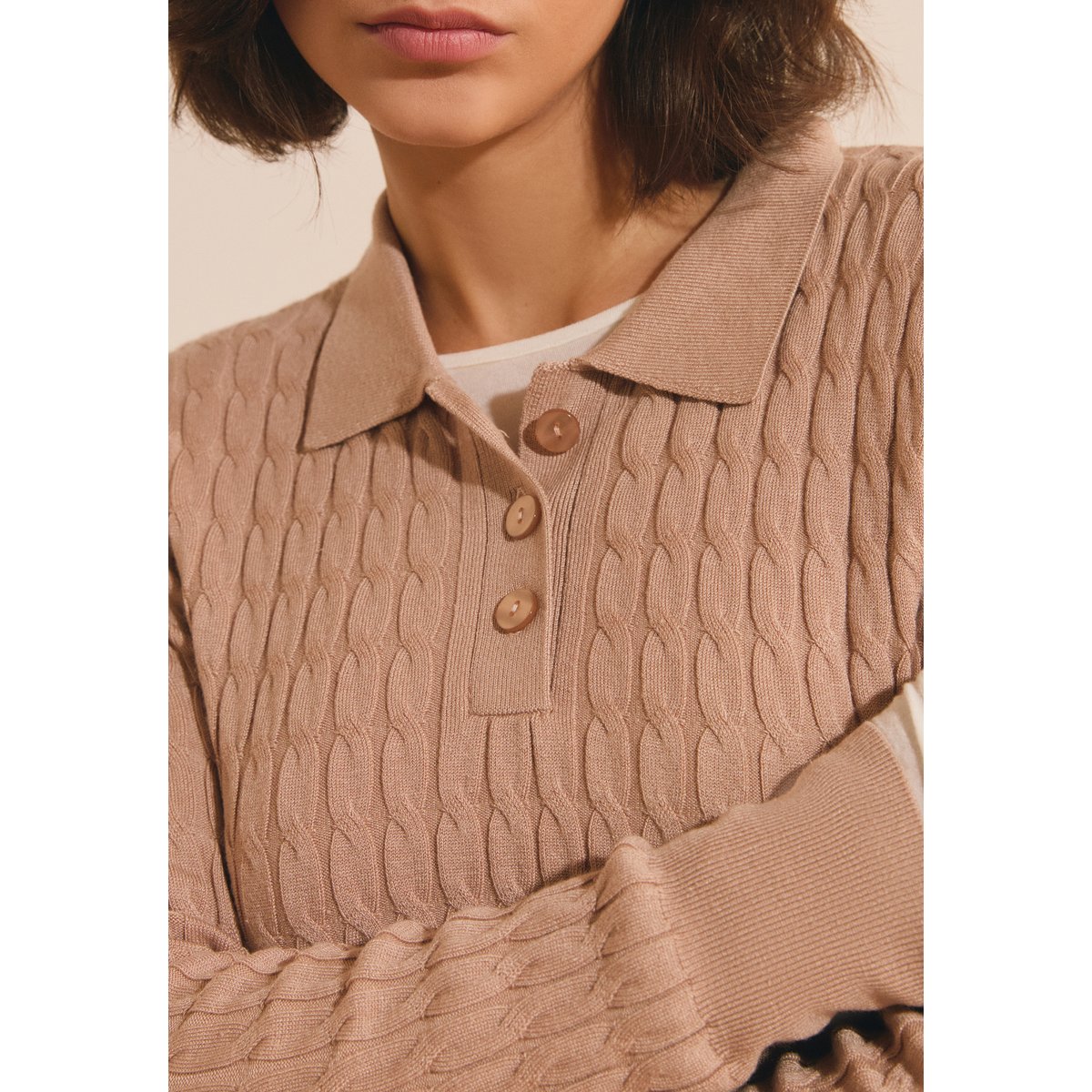 ETAM PULL LAURE POLO - PULL ML taupe, ETAM