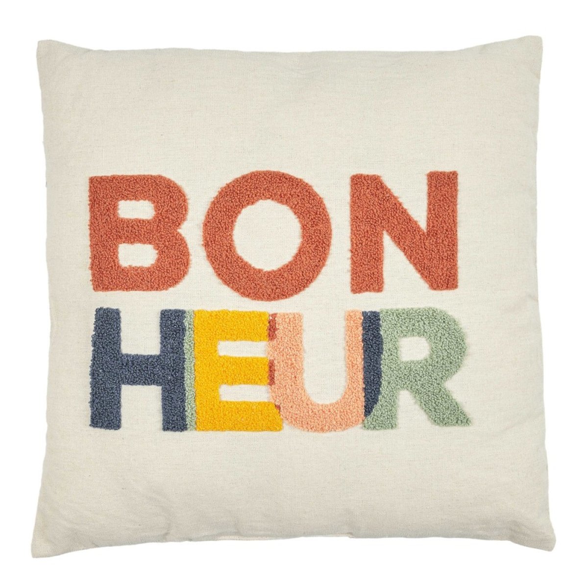 Coussin avec bouclette 40x40 BONHEUR multicolore, DECORATIE