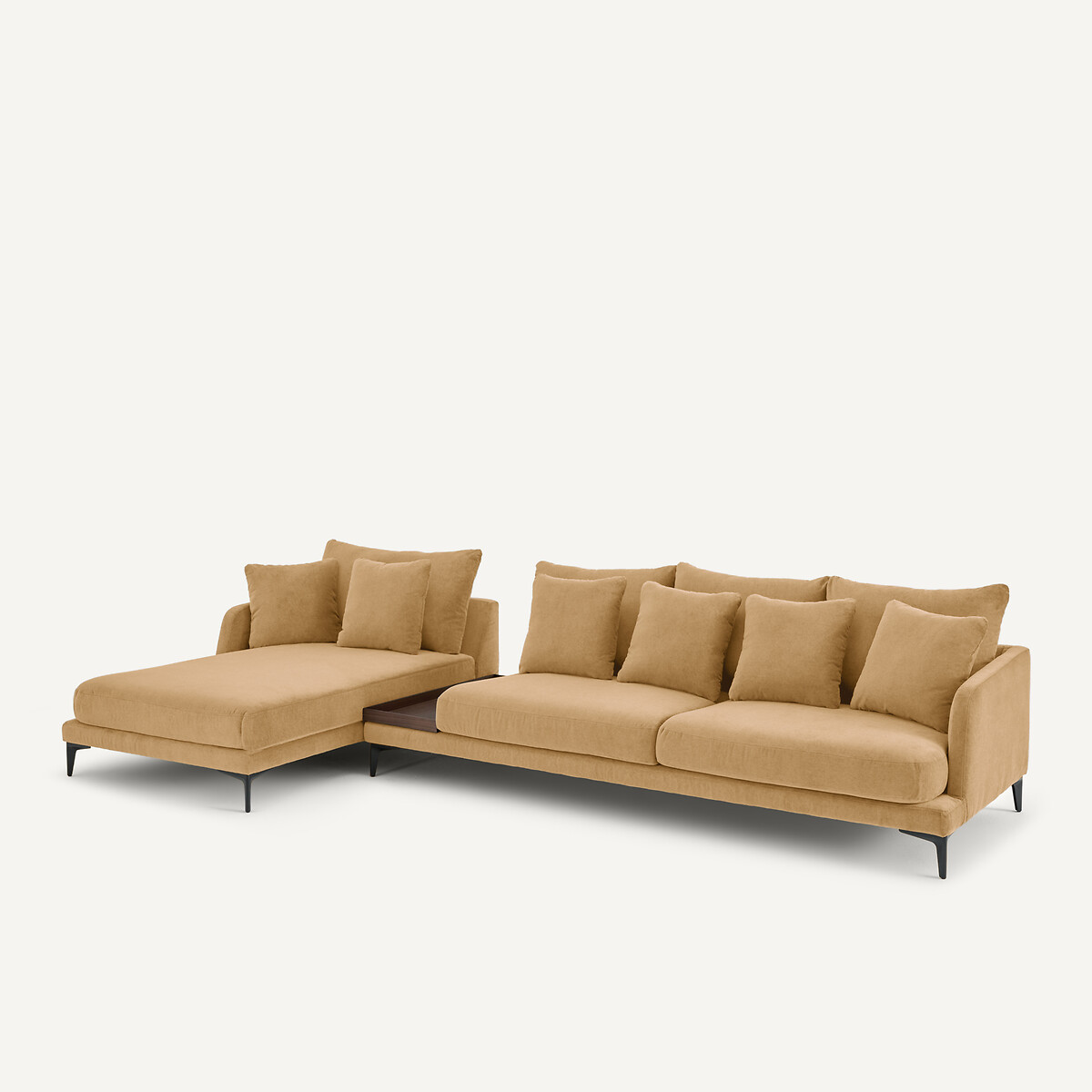 Demi-canapé avec plateau, en velours stone, MODERNISTE caramel, EMMANUEL GALLINA X AM.PM