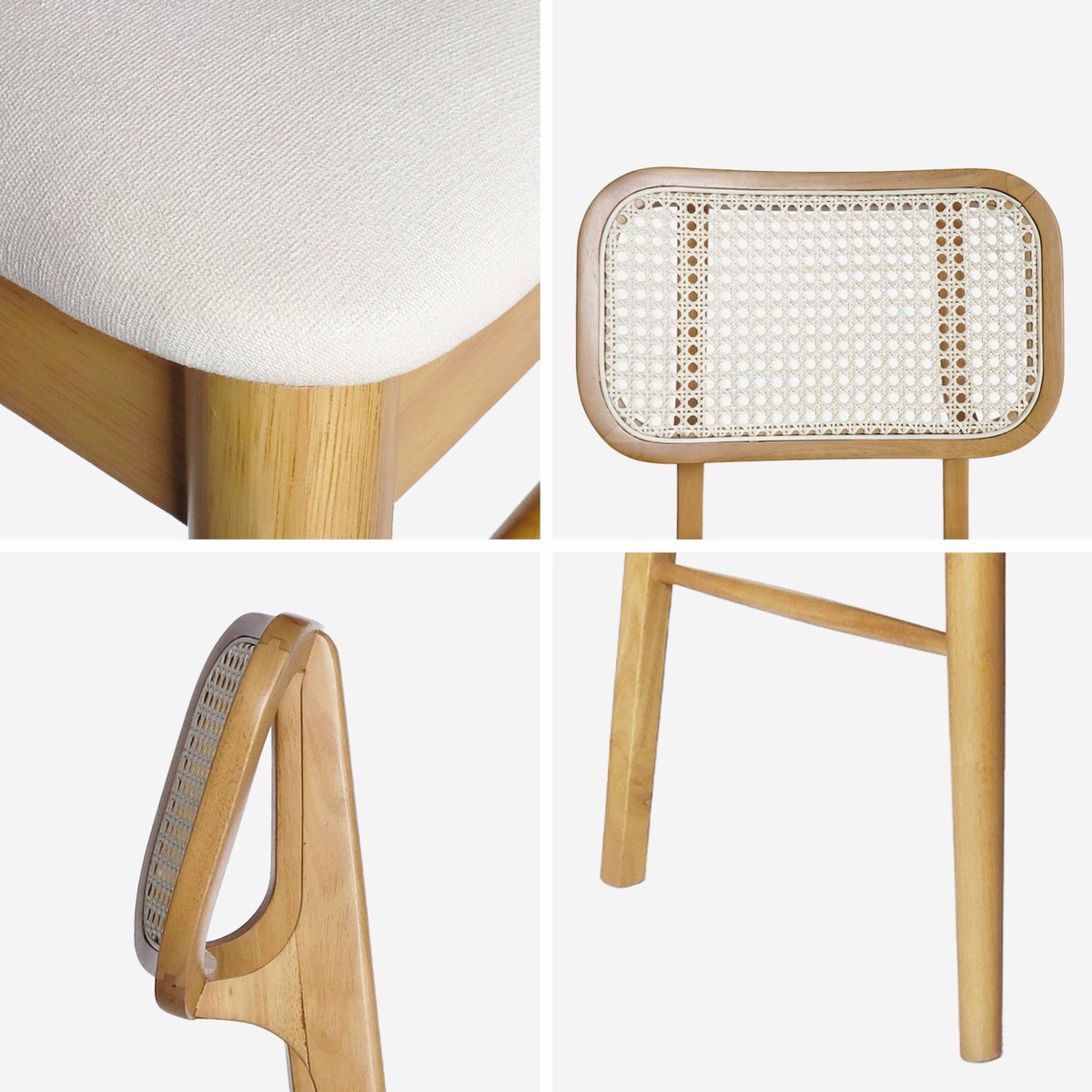 Chaise bohème bois d'hévéa cannage et tissu (lot de 2) MANI chêne, SWEEEK
