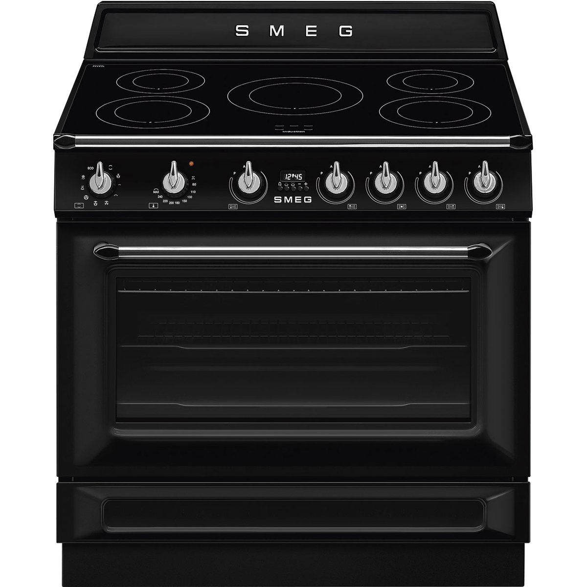Piano de cuisson induction 90cm Vapor Clean noir brillant, SMEG