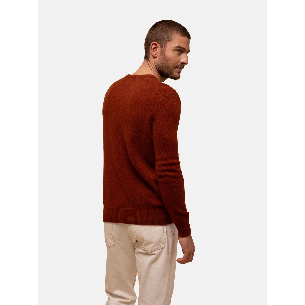 Pull Col V 4 Fils Écureuil Nathan marron, JUST CASHMERE