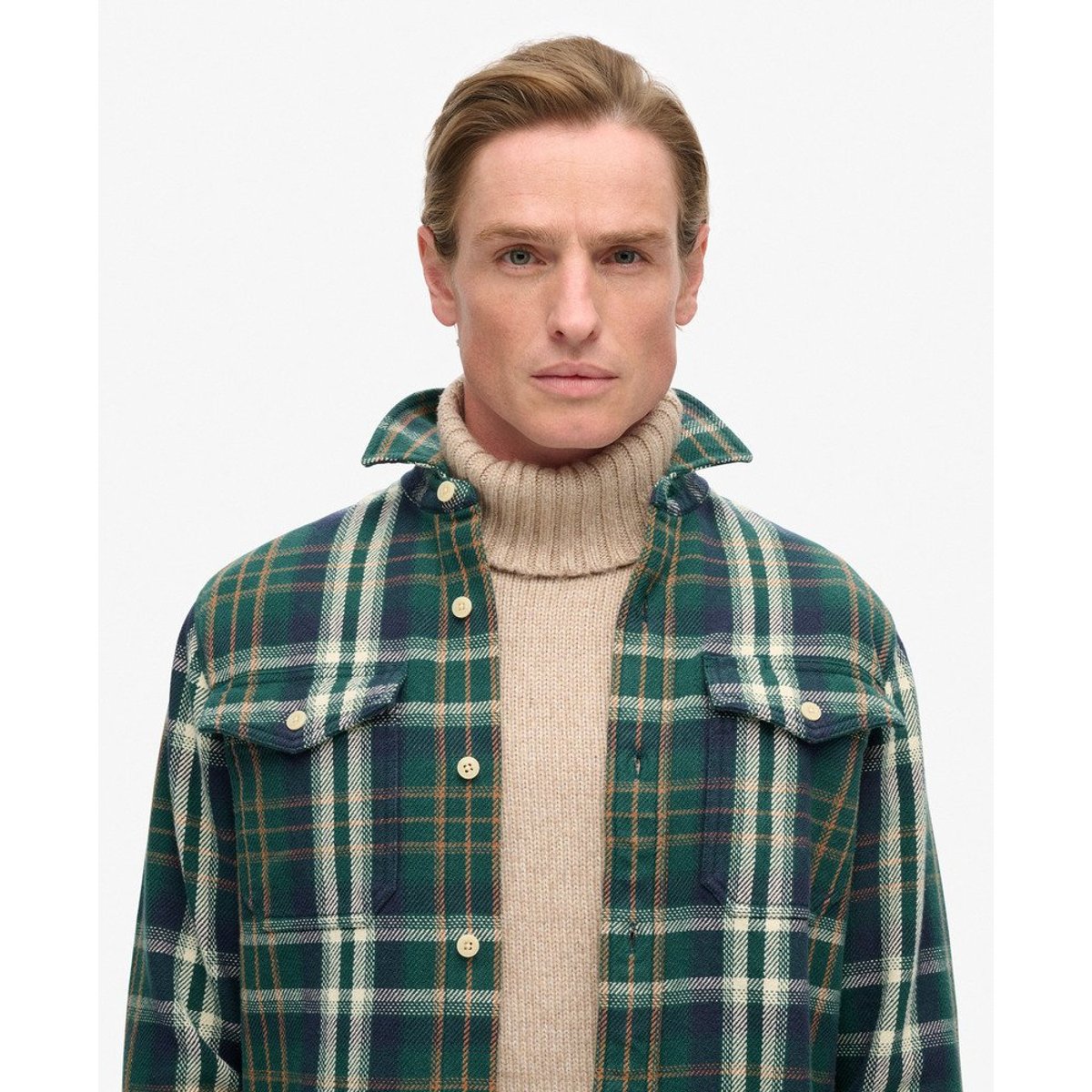 The Merchant Store - Chemise épaisse à carreaux vert à carreaux merchant, SUPERDRY