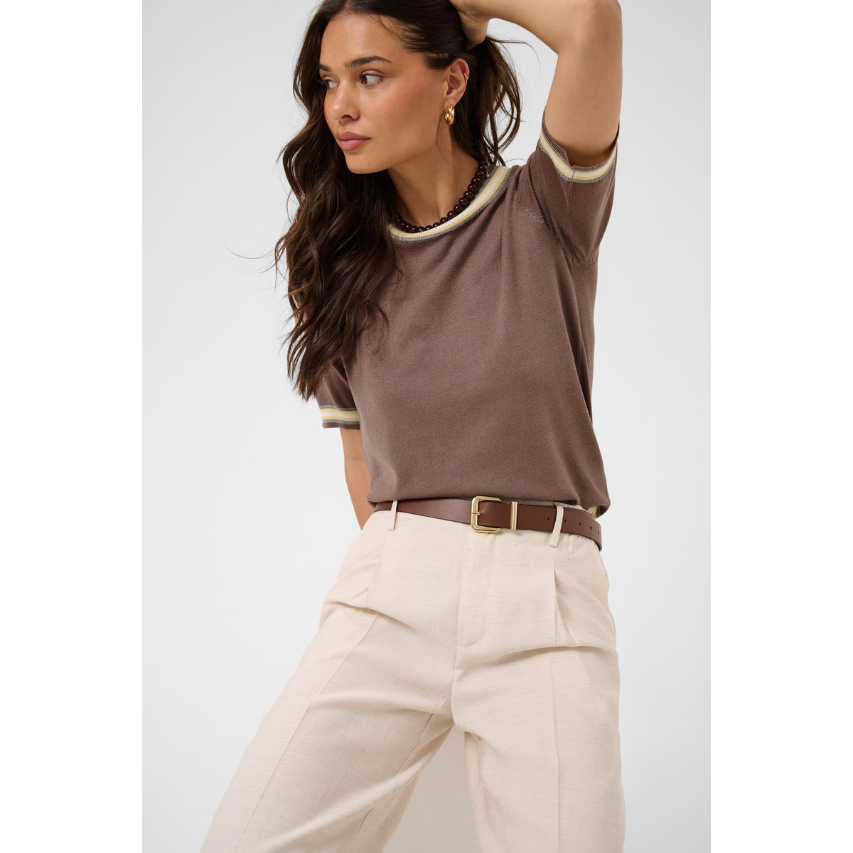 Pullover tricoté beige deep taupe/multi stripes, KAFFE