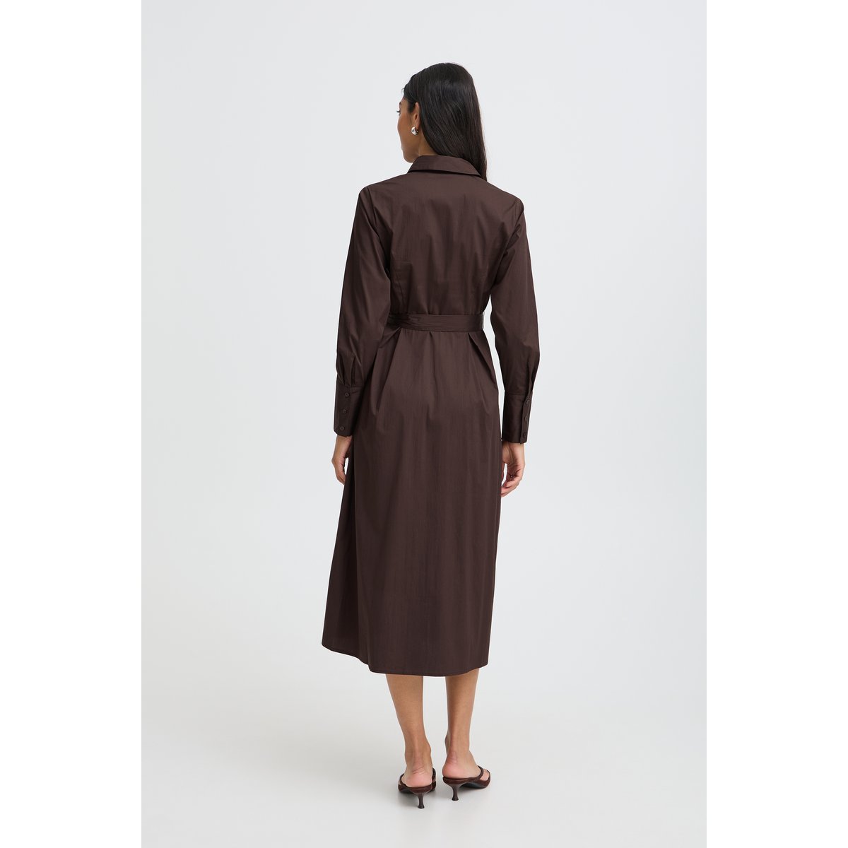 Robe chemise,  manches longues, coupe midi marron java, B.YOUNG