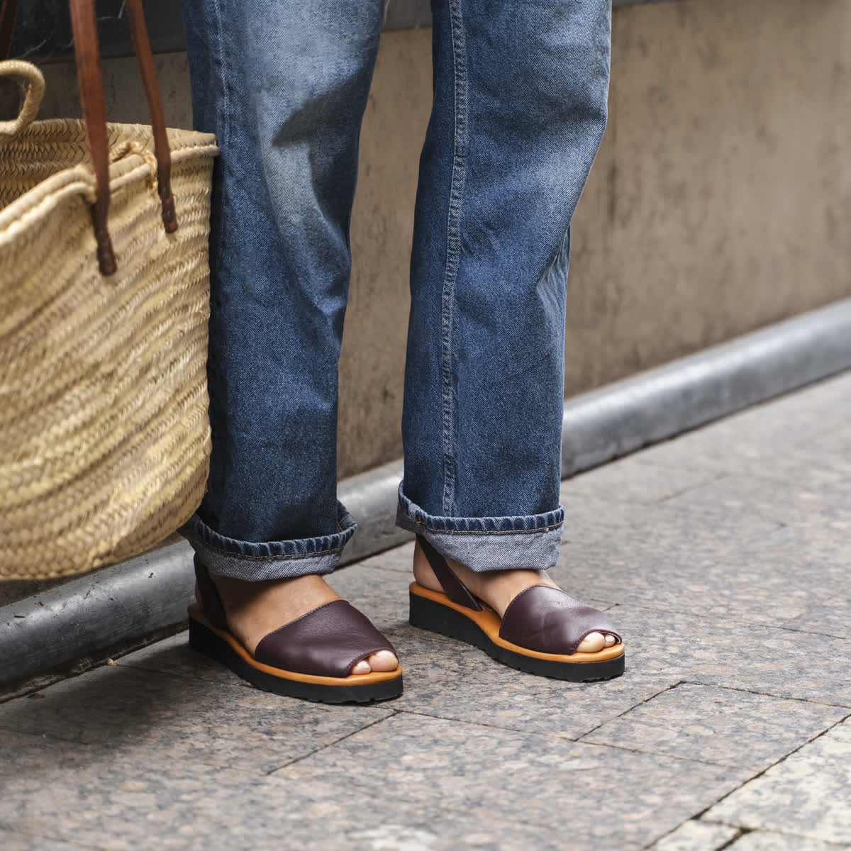 Sandales compensées en cuir AVARCA PLATJA bordeaux, MINORQUINES