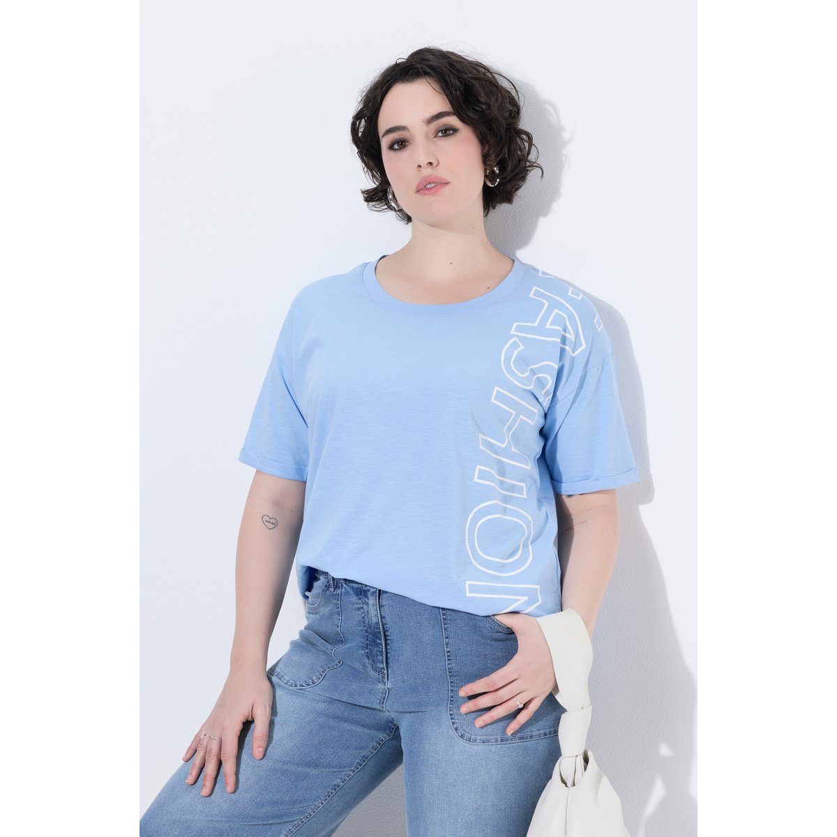T-shirt oversize avec message bleu tendre, ULLA POPKEN