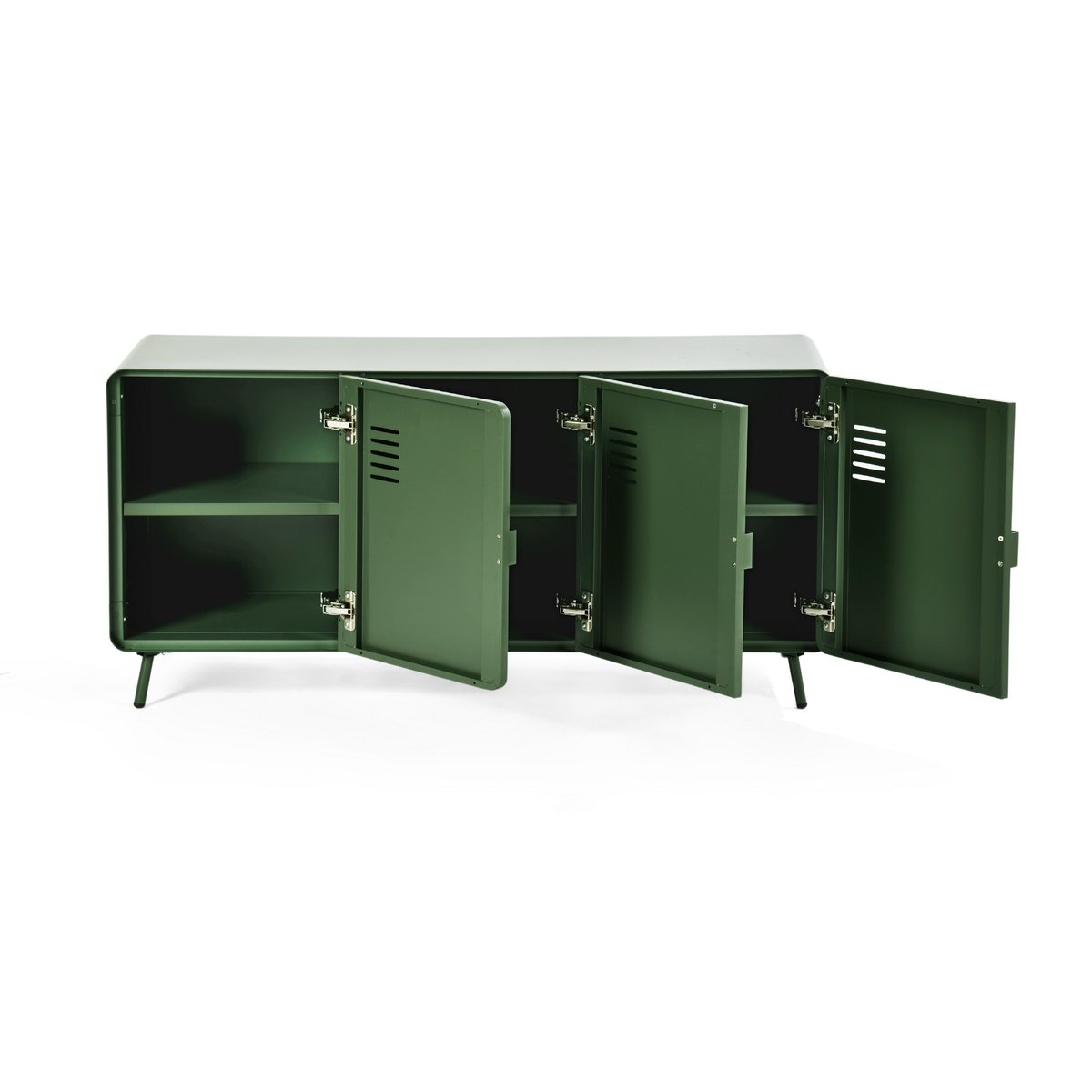 Armoire de rangement avec 3 portes et 2 couches en métal industriel, WALNUTCABINET vert foncé, MEUBLES COSY