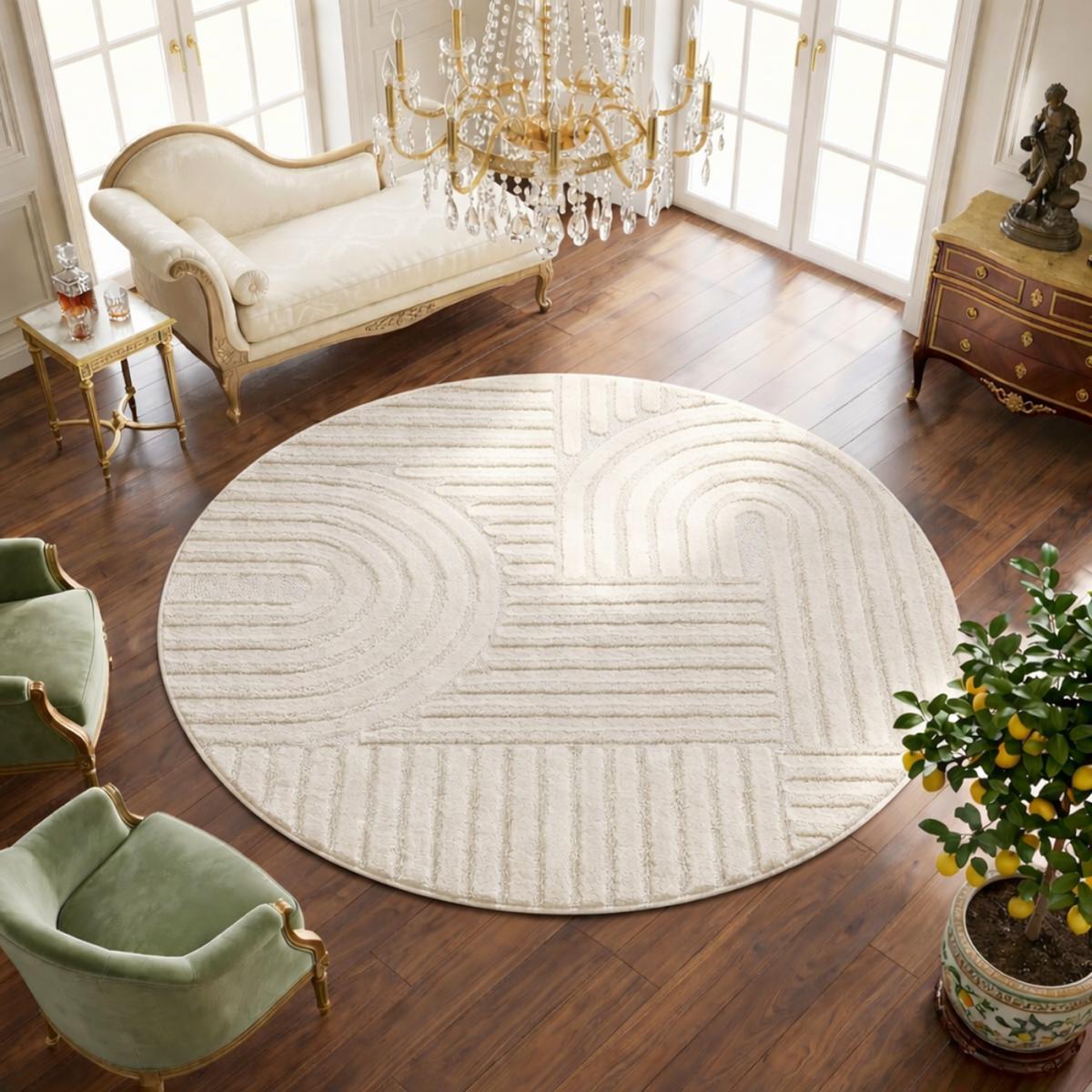 Tapis salon au motif géométrique en relief, moderne et élégant, NOOR crème, UN AMOUR DE TAPIS