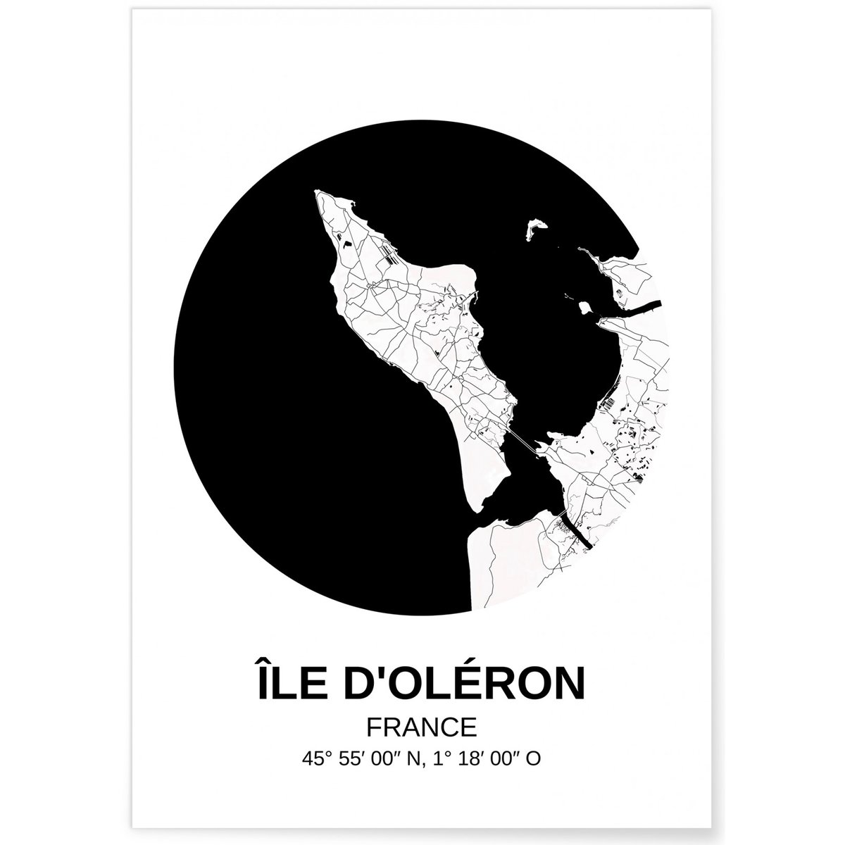 Affiche Carte Île d'Oléron blanc, L'AFFICHERIE