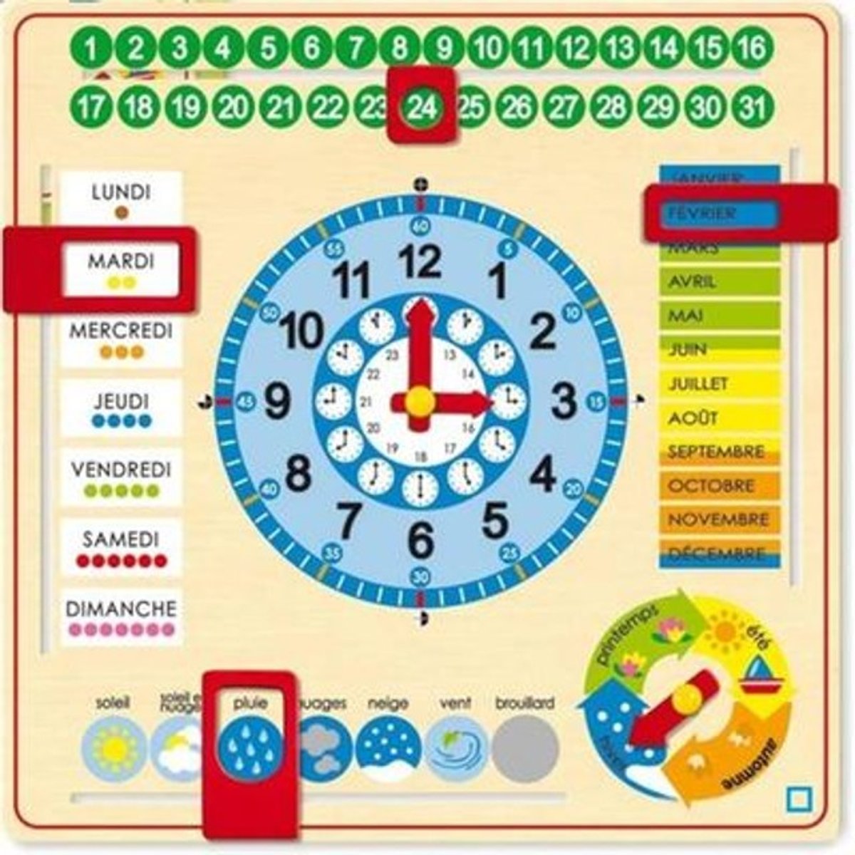 Grande Horloge Calendrier Français beige, GOULA
