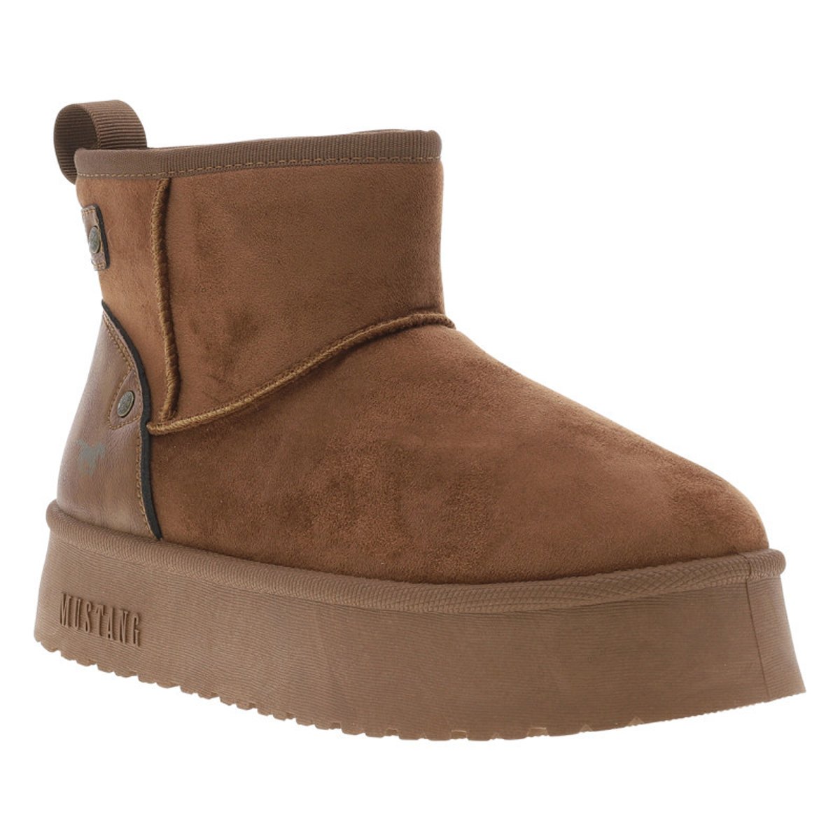 Boots noires à talon plateau et à slip-on avec l'intérieur en fausse marron, MUSTANG
