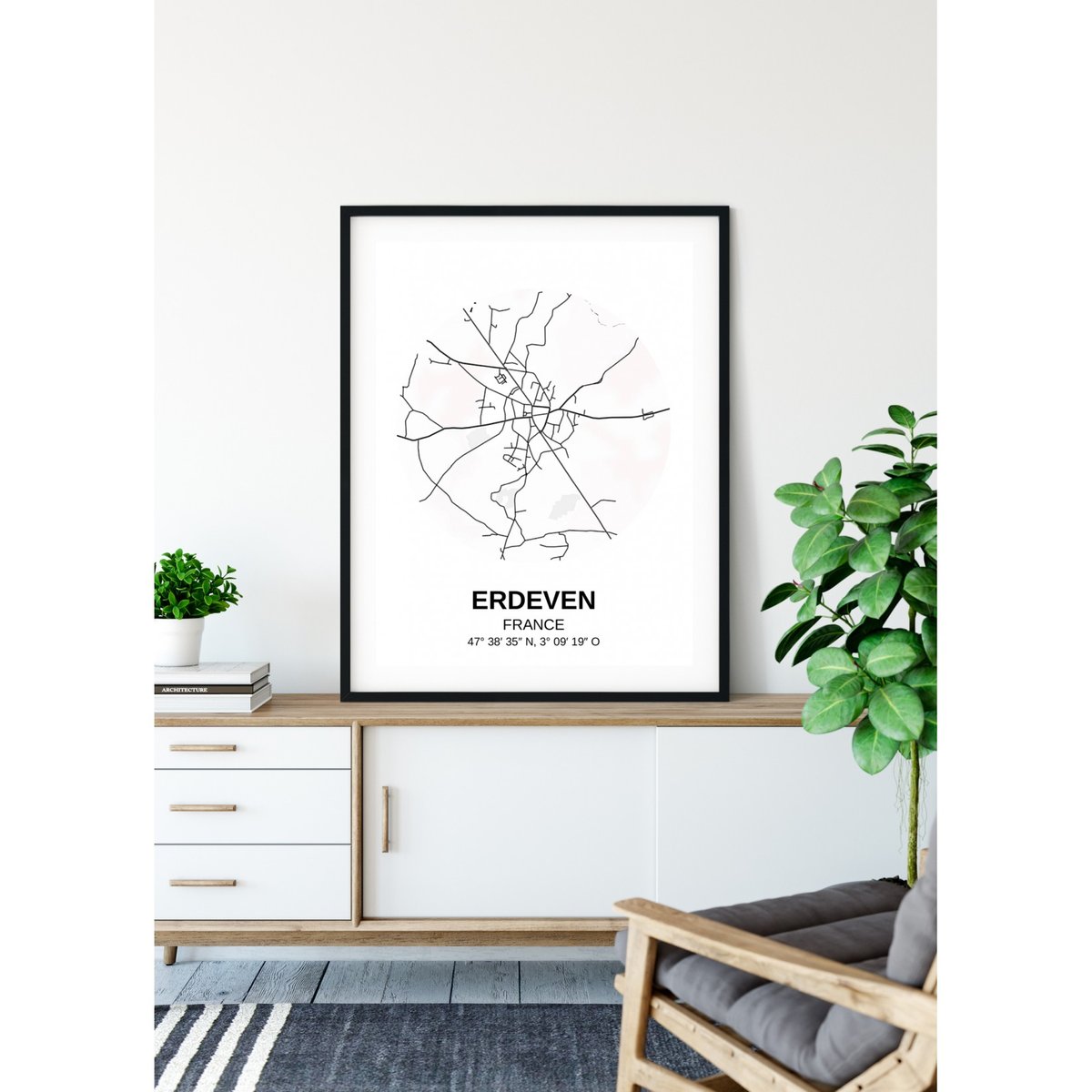 Affiche Carte Erdeven blanc, L'AFFICHERIE