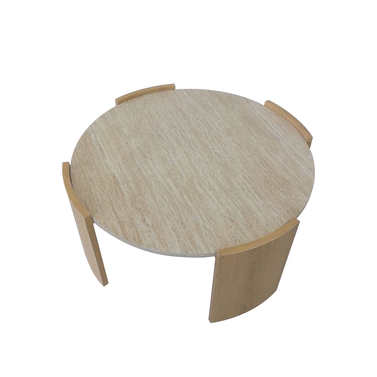Table basse ronde effet travertin et bois - IZIA bois clair, CALICOSY