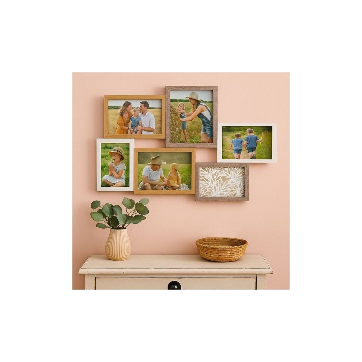 Cadre photo 6 vues 49x30cm beige, ORNAMI