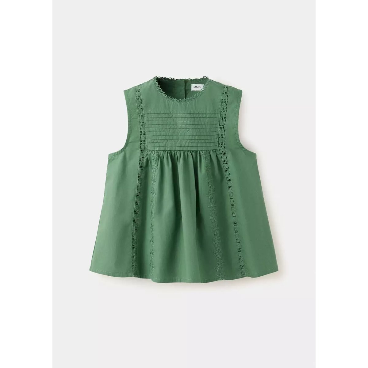 Blouse coton détails froncés vert, MANGO BABY