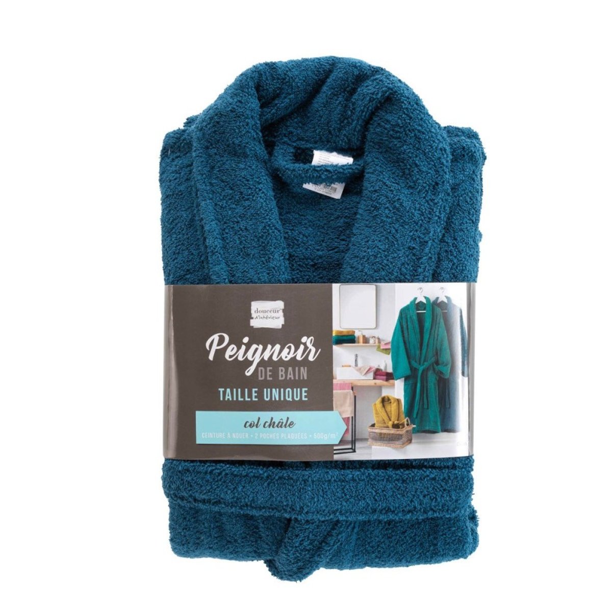 Peignoir Col Châle éponge Bleu bleu, DECORATIE