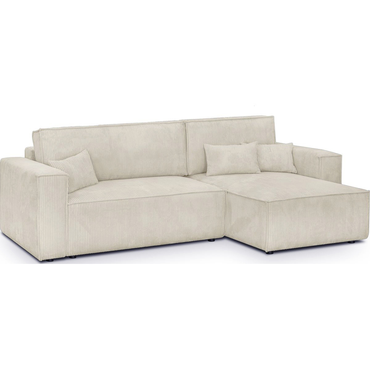 Canapé d'angle convertible 4 places en velours côtelé - LIVIA beige, HOMIFAB