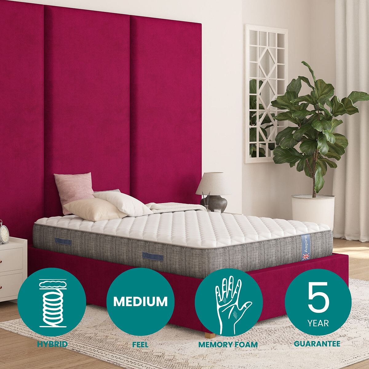 Pocket+ Memory Hybrid Mattress white, ASPIRE
