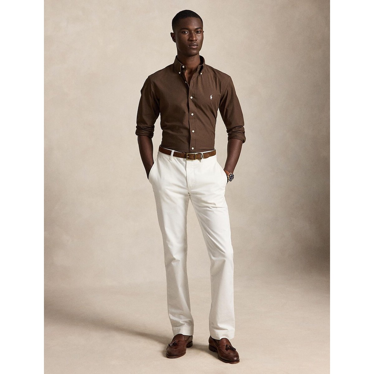 Chemise Custom Fit en popeline stretch muscade, POLO RALPH LAUREN