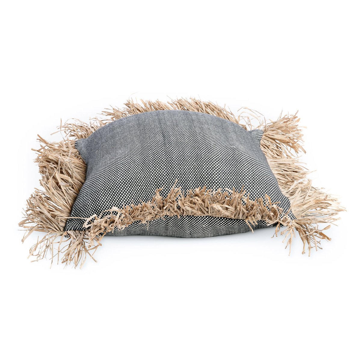 Housse de coussin en coton et raphia BONITA noir beige, BAZAR BIZAR
