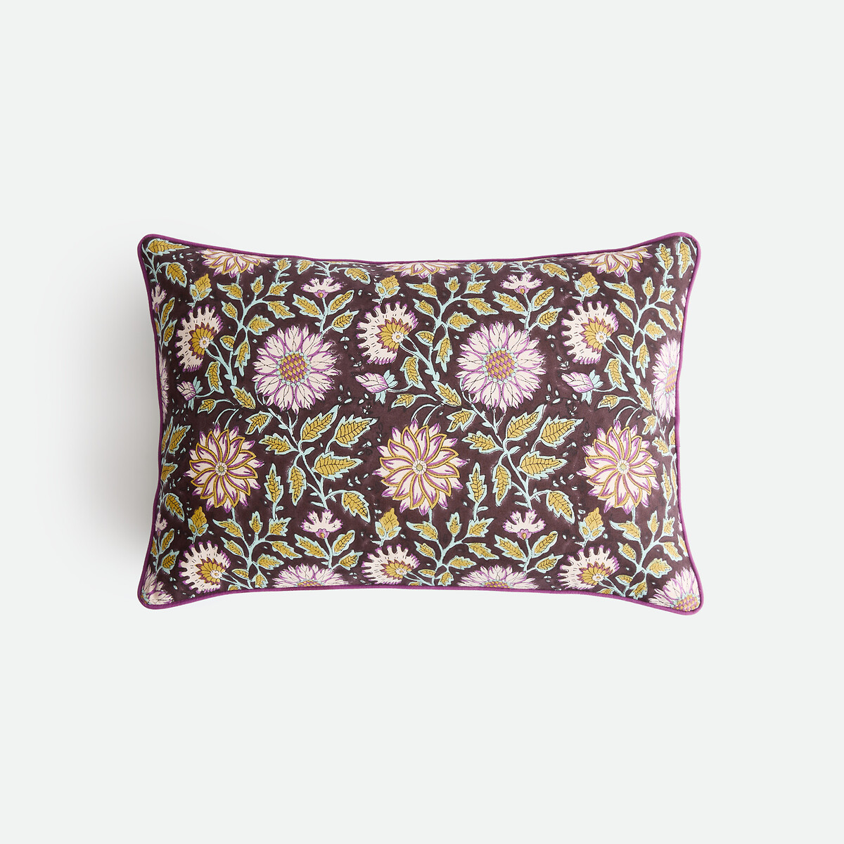 Housse de coussin, en coton imprimé block-print, SHANDIRA bordeaux/céladon, LA REDOUTE INTERIEURS