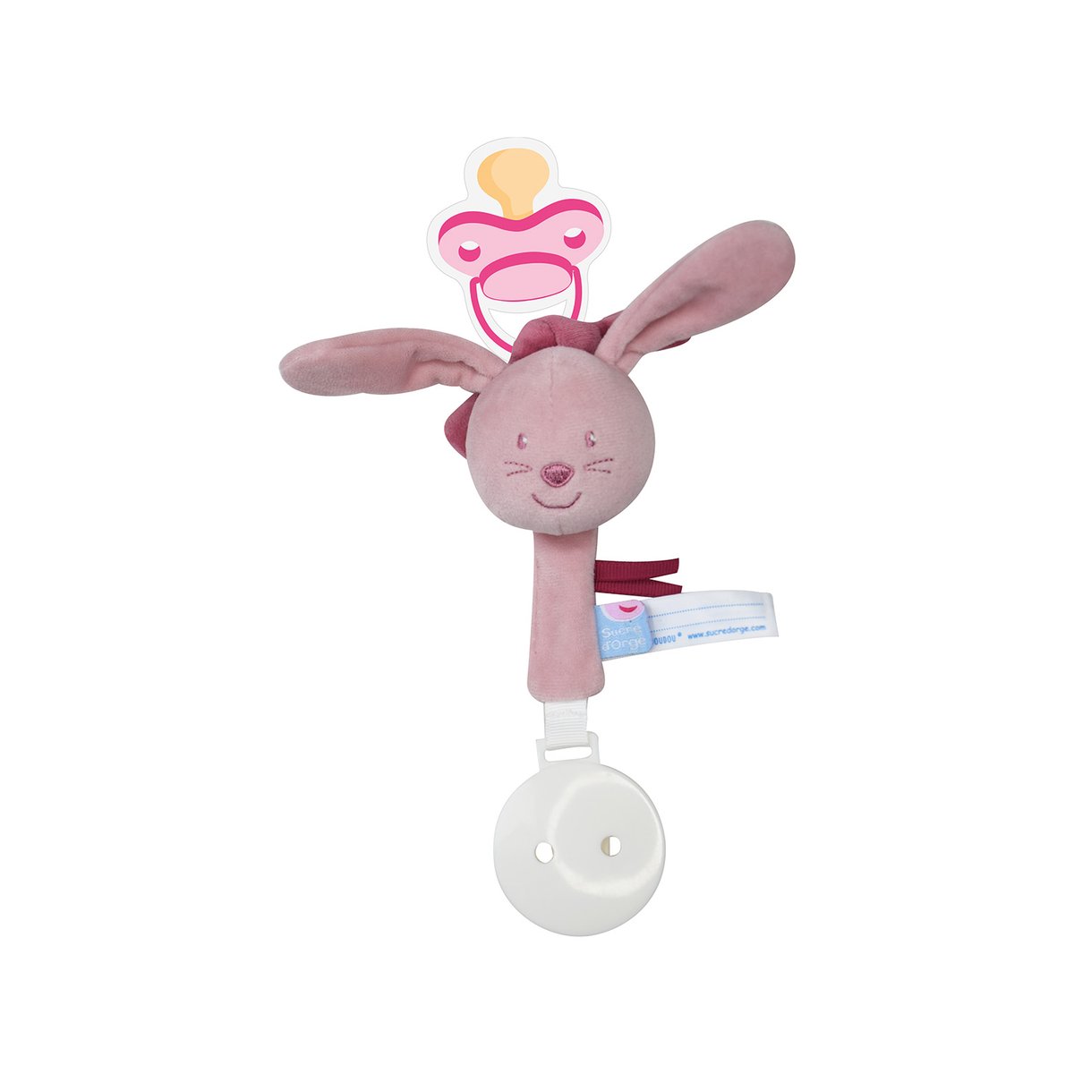 Attache tetine lapin rose violet, SUCRE D'ORGE