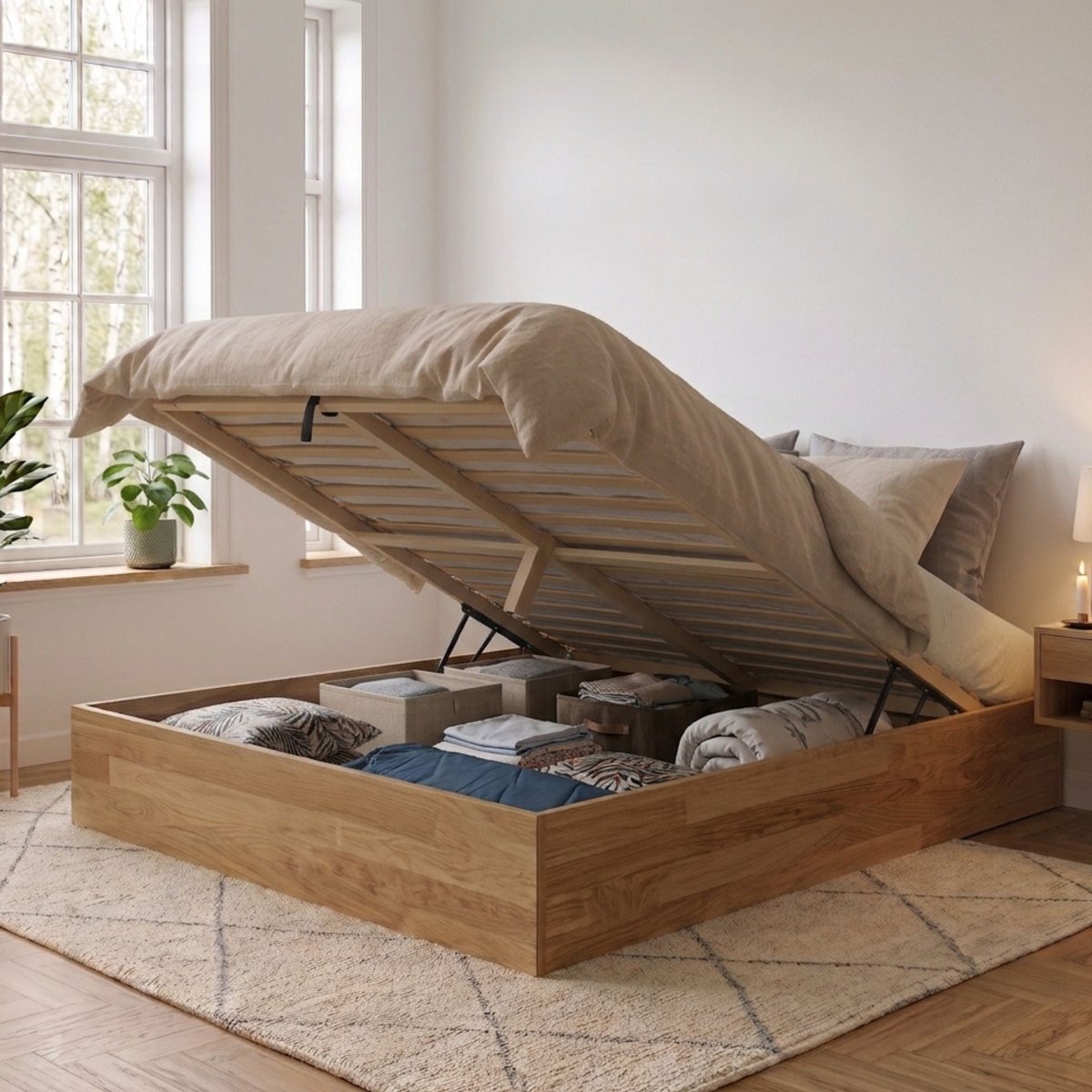Lit coffre bois massif naturel naturel, TERRE DE NUIT