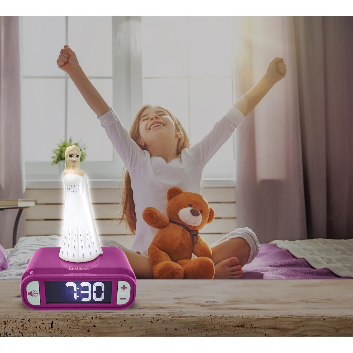 Réveil avec Veilleuse en 3D design Reine des Neiges Elsa violet, LEXIBOOK