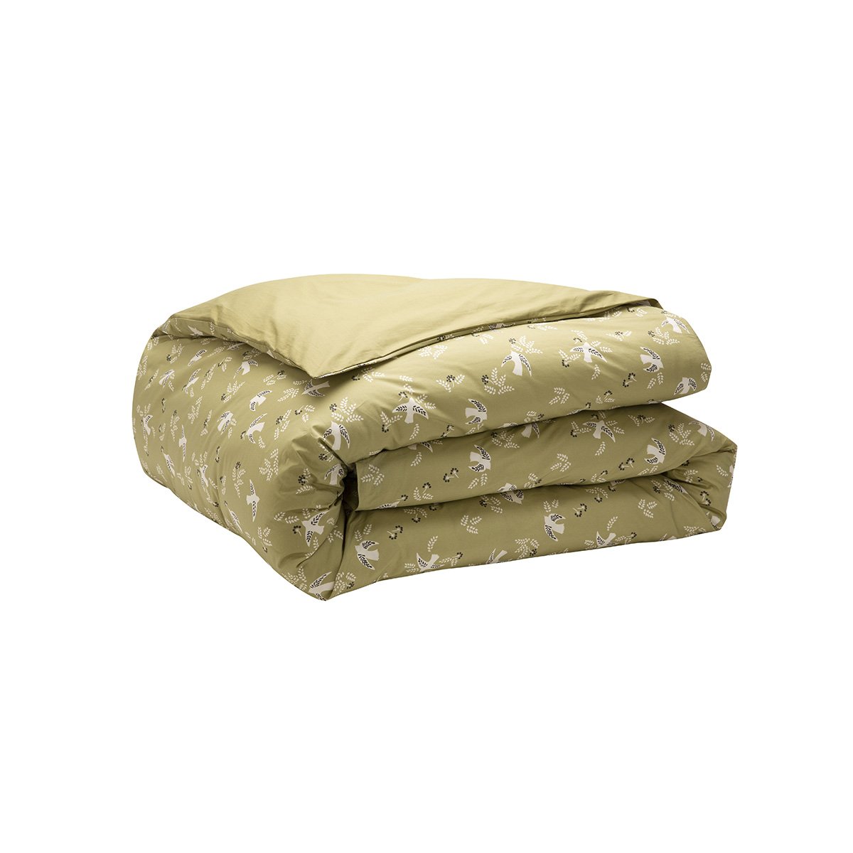 Housse de couette imprimée en percale de coton, LES BEAUX JOURS vert tendre, A DEMAIN