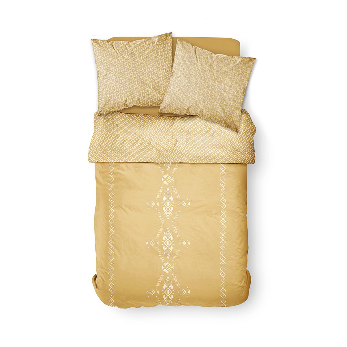 Parure de lit coton 2 personnes imprimé ethnique SUNSHINE jaune, TODAY