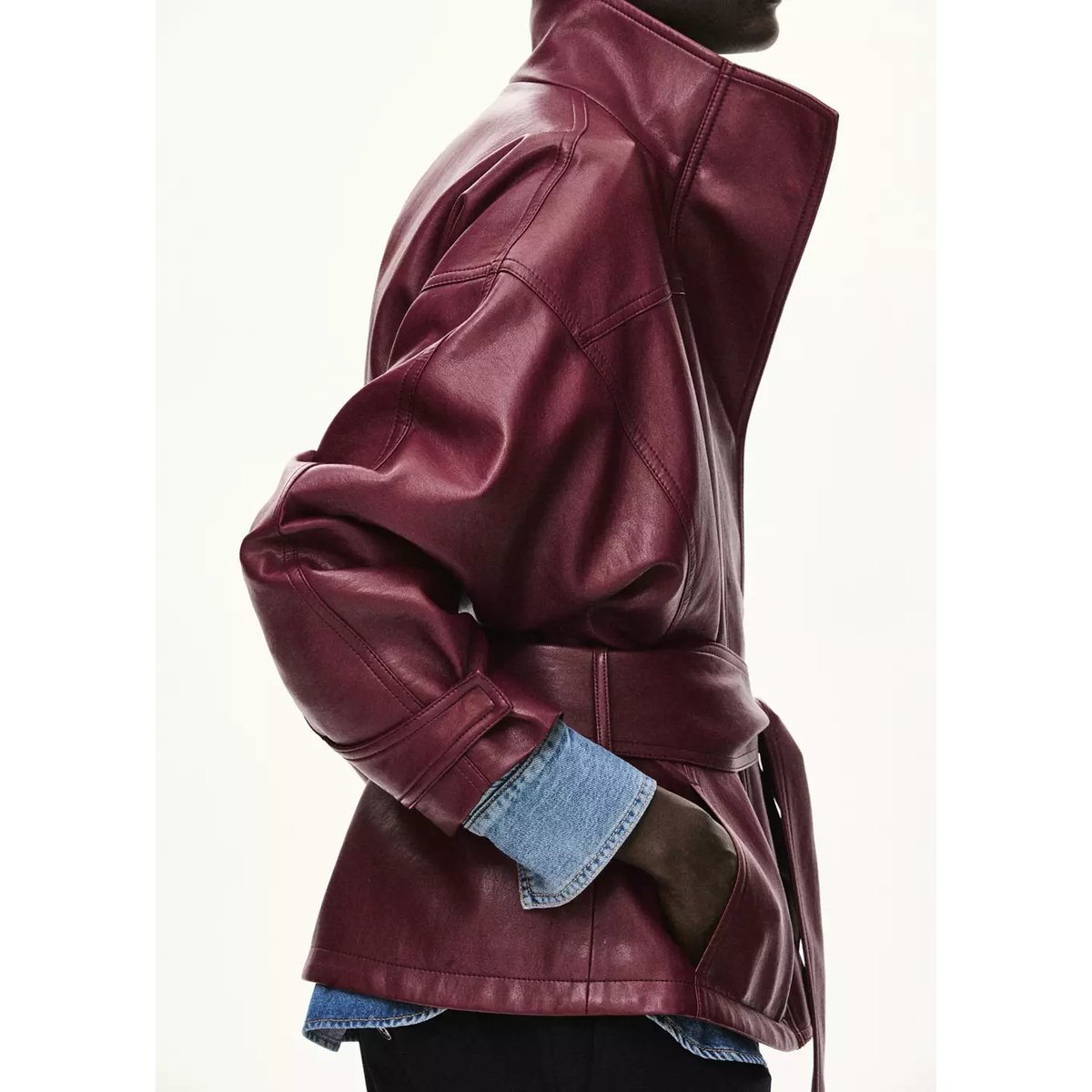 Veste oversize avec ceinture rouge, MANGO