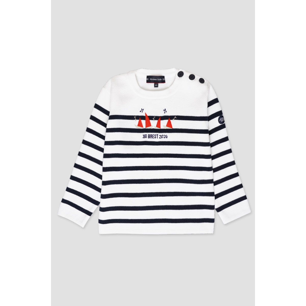 Pull marin brodé en Brest 2024 KIDS blanc/marine deep, ARMOR-LUX