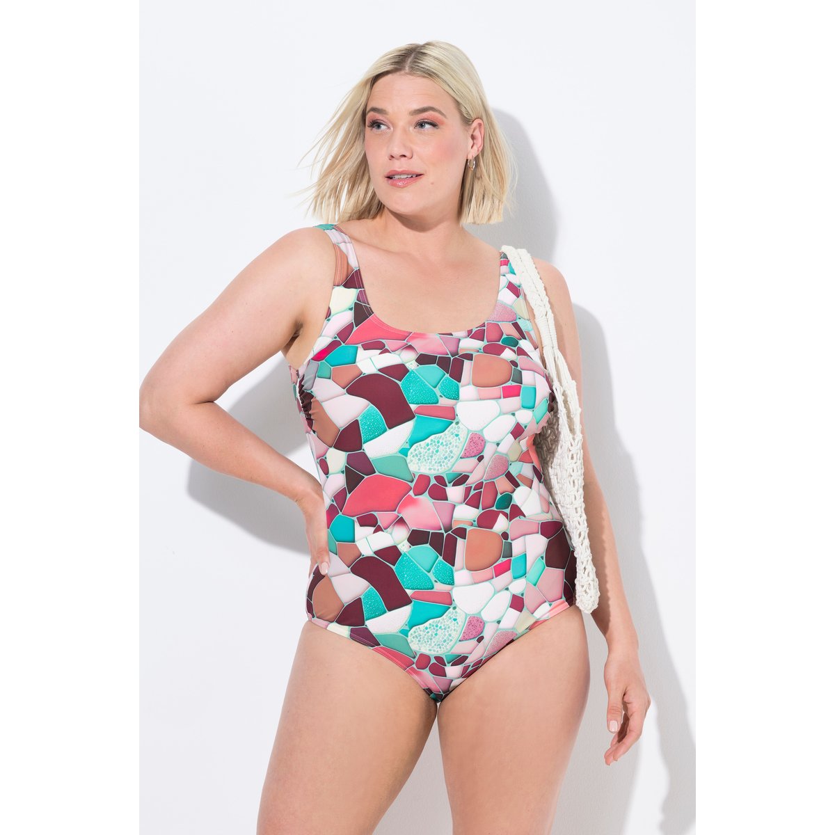 Maillot de bain sans bonnets souples. Motif pétrol, ULLA POPKEN