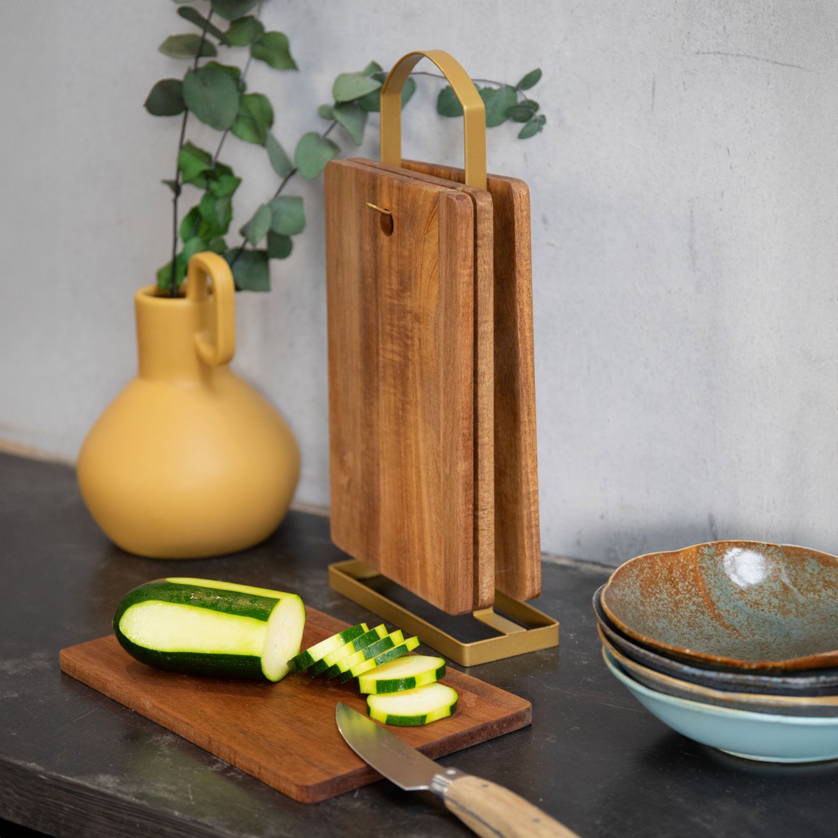 Set de 4 planches à découper avec support couleur unique, LIVOO