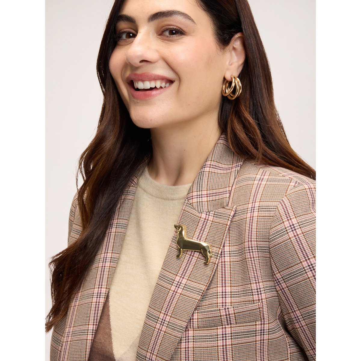 Blazer à carreaux avec broche teckel gris, FIORELLA RUBINO