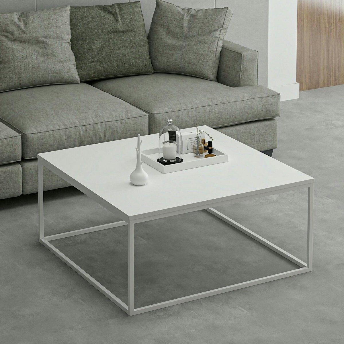 Table basse carrée minimaliste JENA blanc, PIER IMPORT