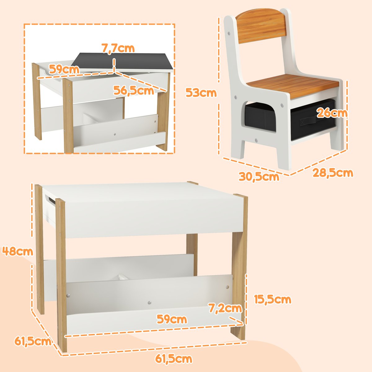 Ensemble table et chaises pour enfants MDF beige, HOMCOM