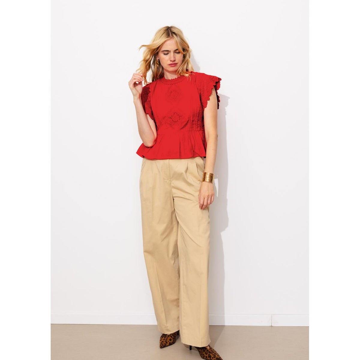 Blouse rétro-romantique rouge, PROMOD
