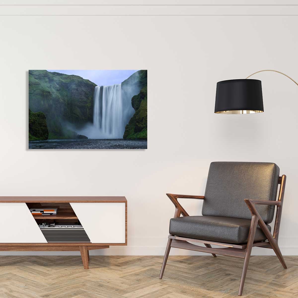 Tableau paysage cascade skogafoss islande tableau alu dibond, HEXOA