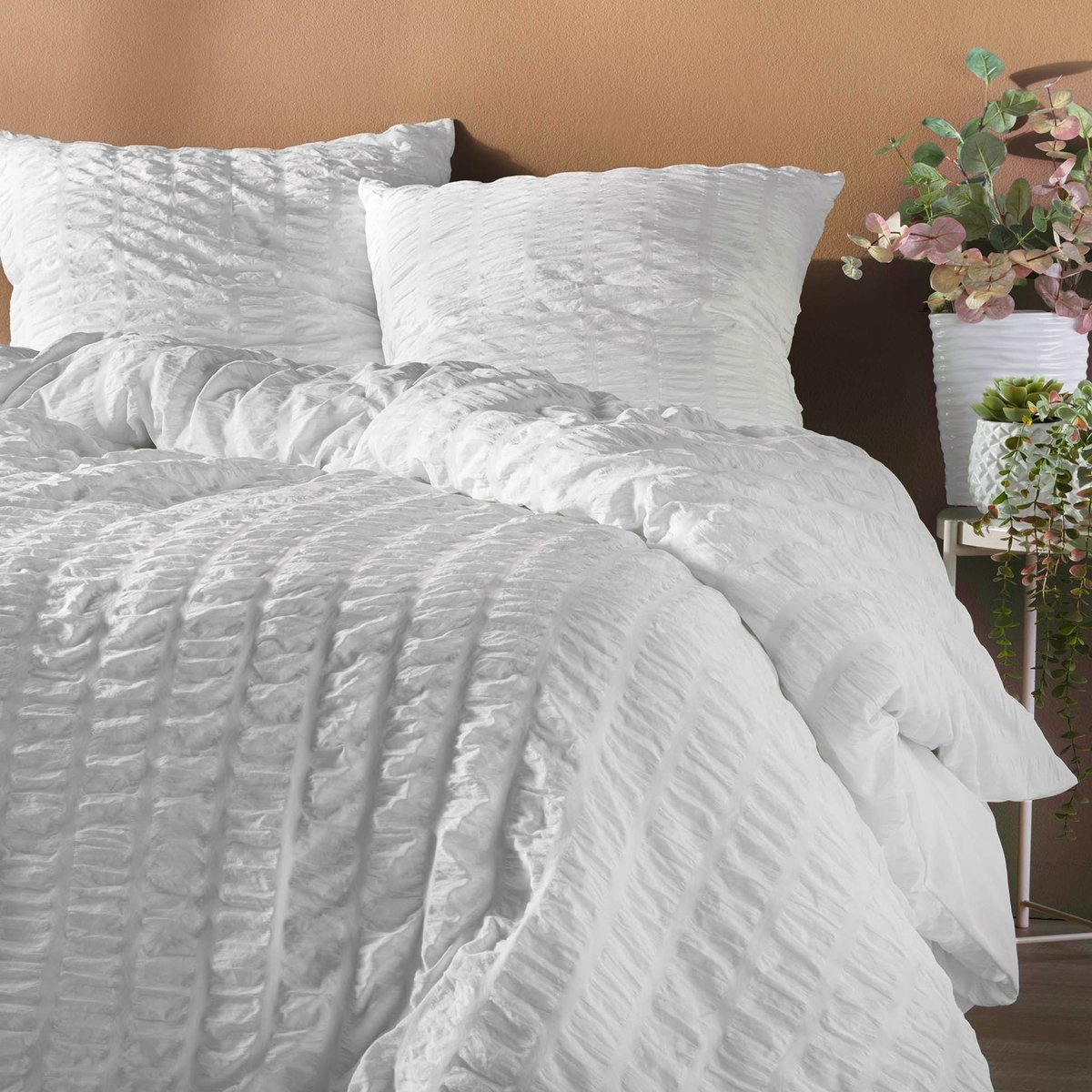 Parure de lit Plissia blanc, DOUCEUR D'INTÉRIEUR
