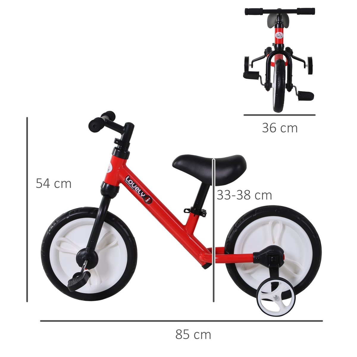 Vélo d'équilibre pour enfants Acier Noir rouge, HOMCOM