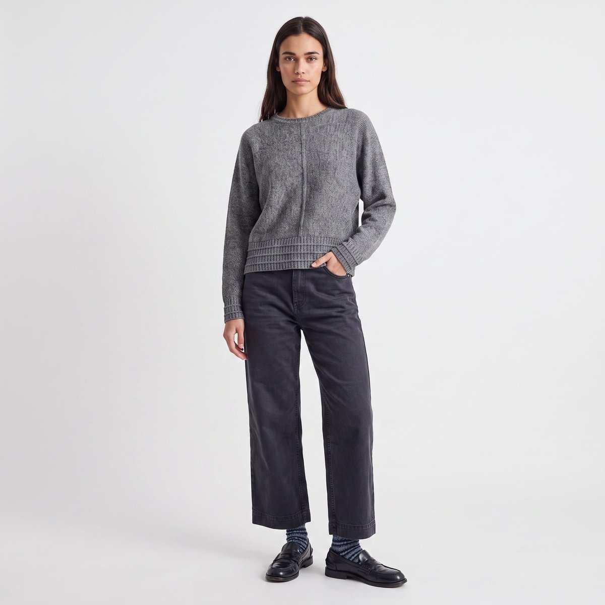 Pull maille torsadée col rond manches longues CORIA gray, ARTLOVE