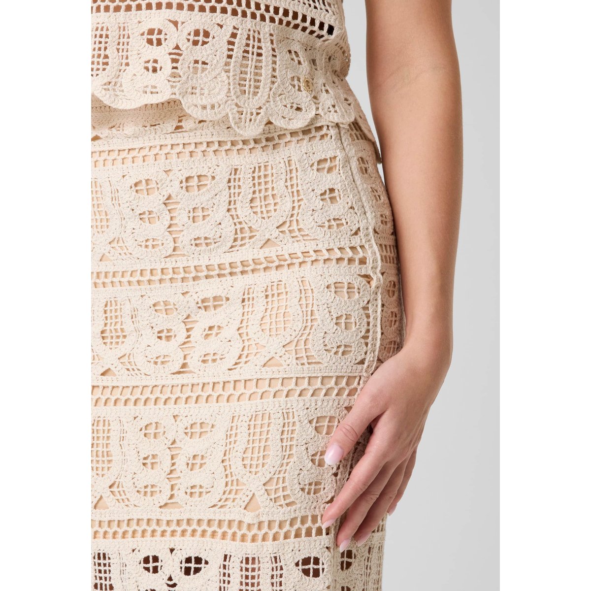 Jupe Midi En Coton beige, GUESS
