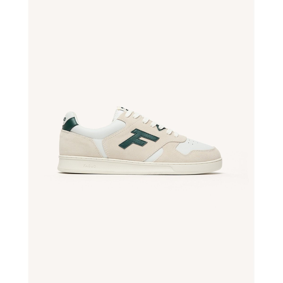 Baskets basses en cuir blanc et vert, FAGUO